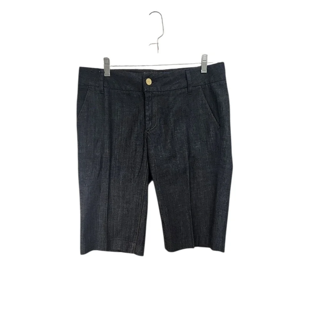 Tory Burch Women's Trouser Shorts‎ Dark Wash Denim Gold Button Detail Size 28